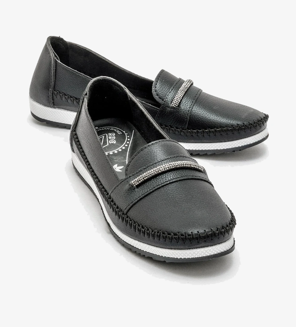 Kaydırmaz Taban Bağlı Lastikli Kadın Babet SİYAH SULTAN