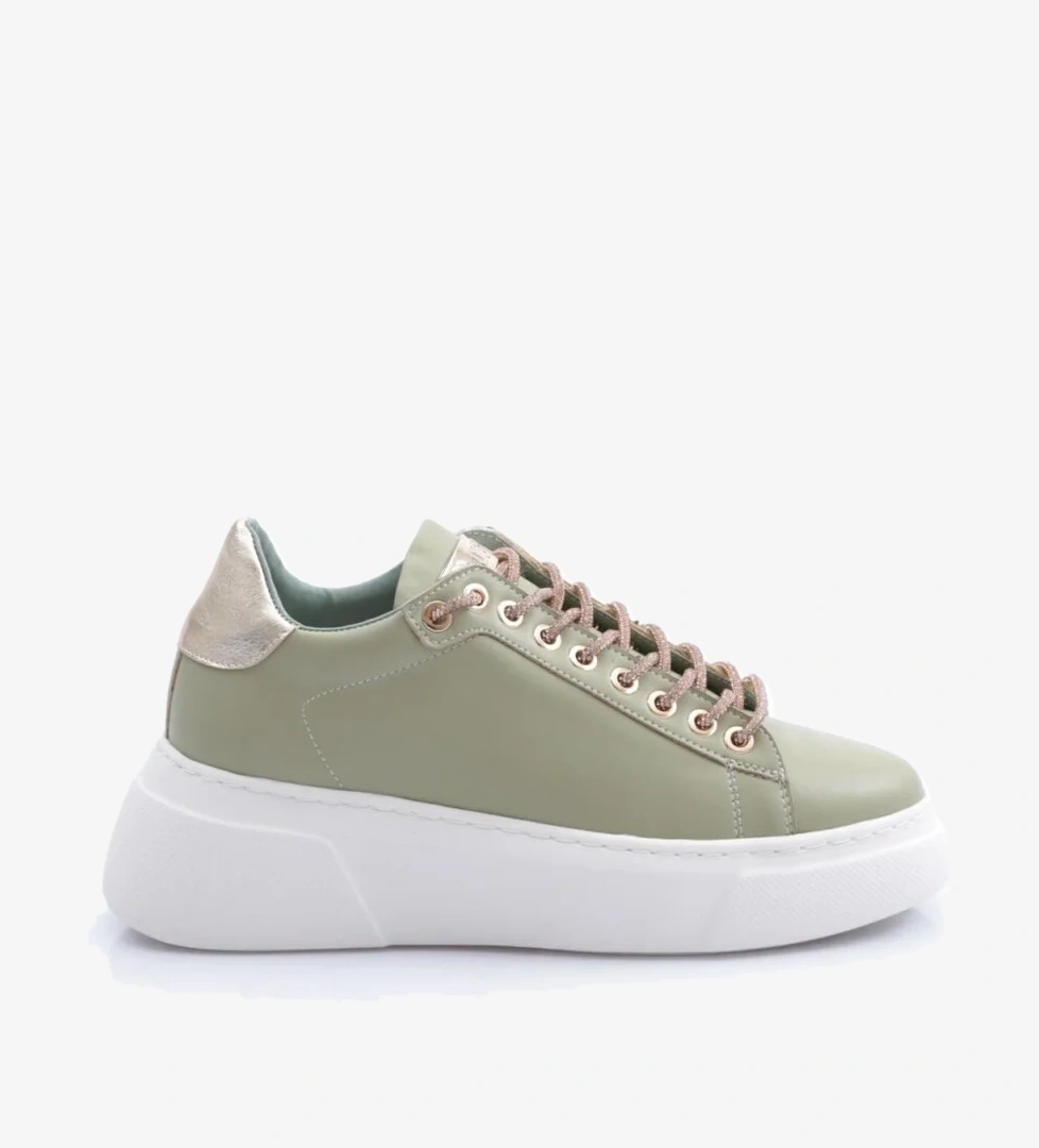 Es854 Kadin Kalin Taban Silver Taş Bağcikli Sneakers Ayakkabi