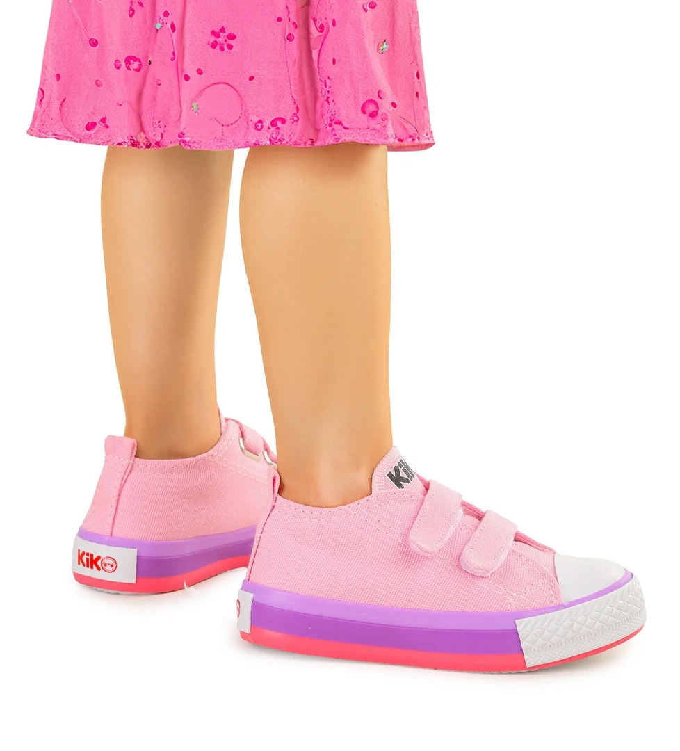 Linen Cırtlı Kız Bebek Keten Spor Ayakkabı Pembe