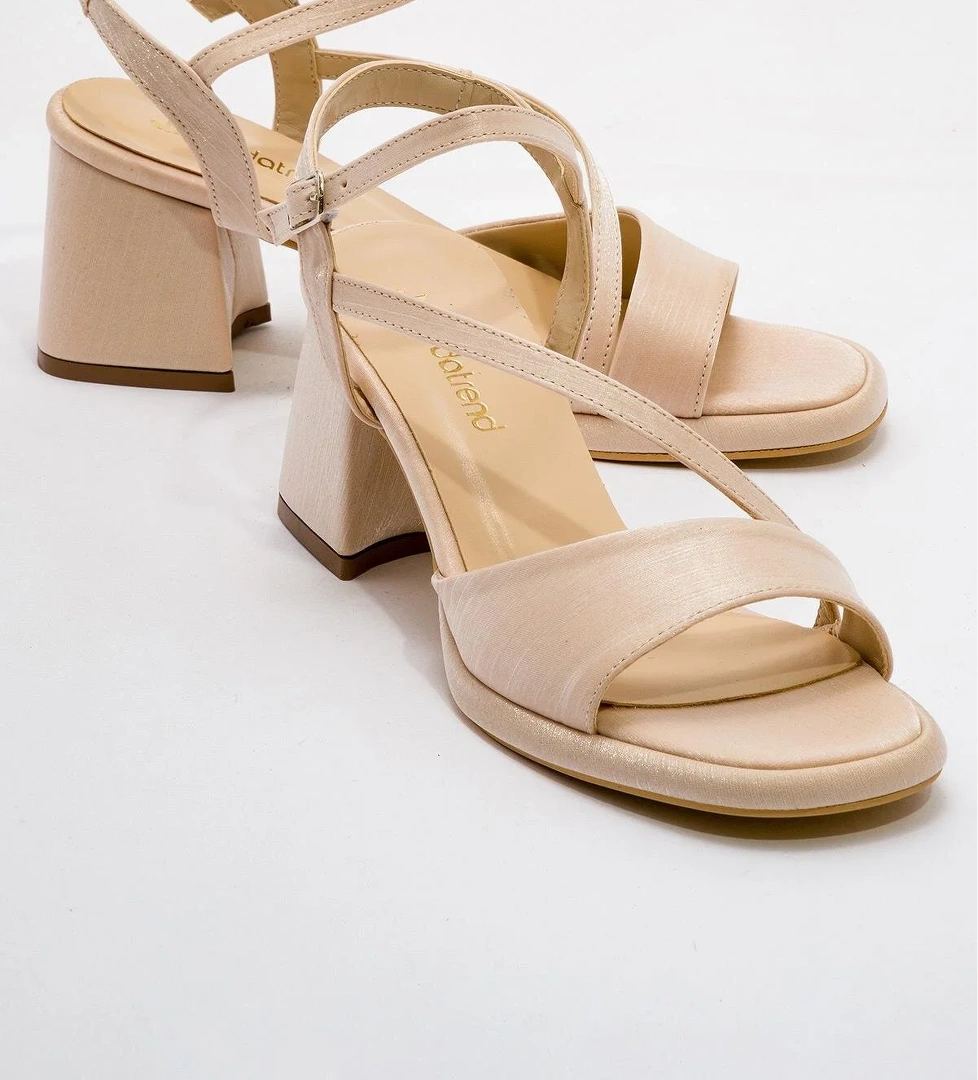 Kadın Çapraz Bantlı Topuklu Sandalet TEN SATEN - Görsel 1