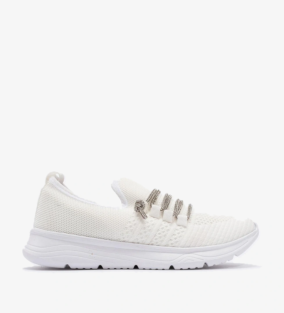 Ccway Kadın Taşlı Triko Ayakkabı Si̇yah Beyaz model görseli