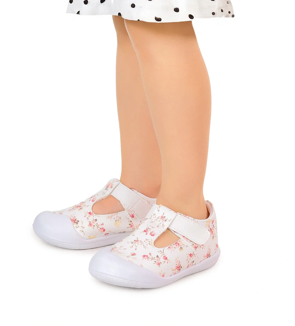 Kiko Kids Kiko Kids Flower Cırtlı Kız Bebek İlk Adım Panduf Ayakkabı Beyaz Sandalet & Terlik | Flo Beyaz - 1. görsel