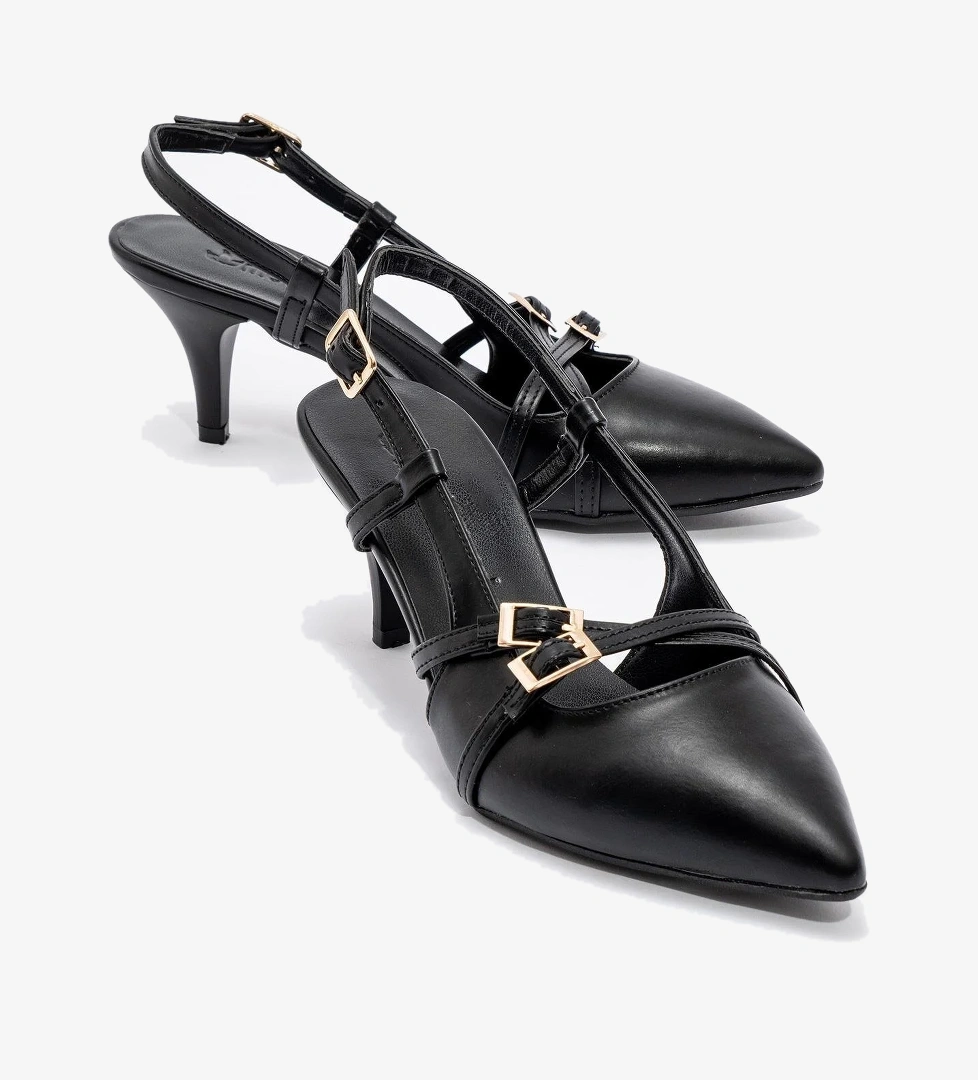 Kadın 3 Tokalı Topuklu Ayakkabı SİYAH RUGAN