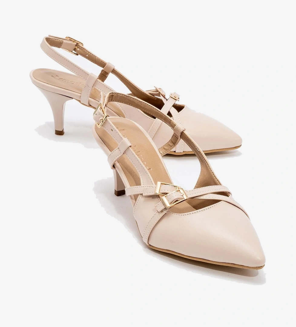 Kadın 3 Tokalı Topuklu Ayakkabı TEN CİLT