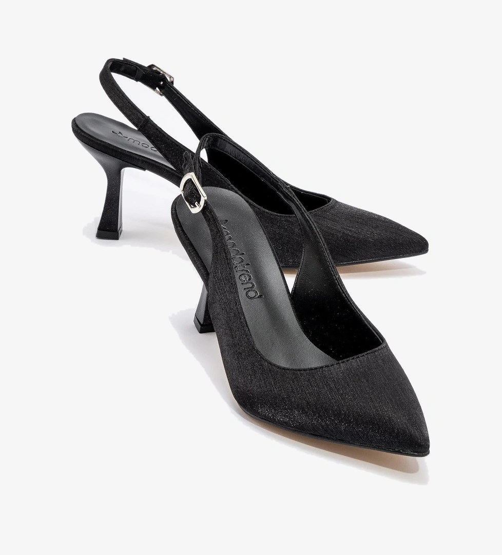 Kadın Topuklu Ayakkabı SİYAH ÇİZGİLİ SATEN