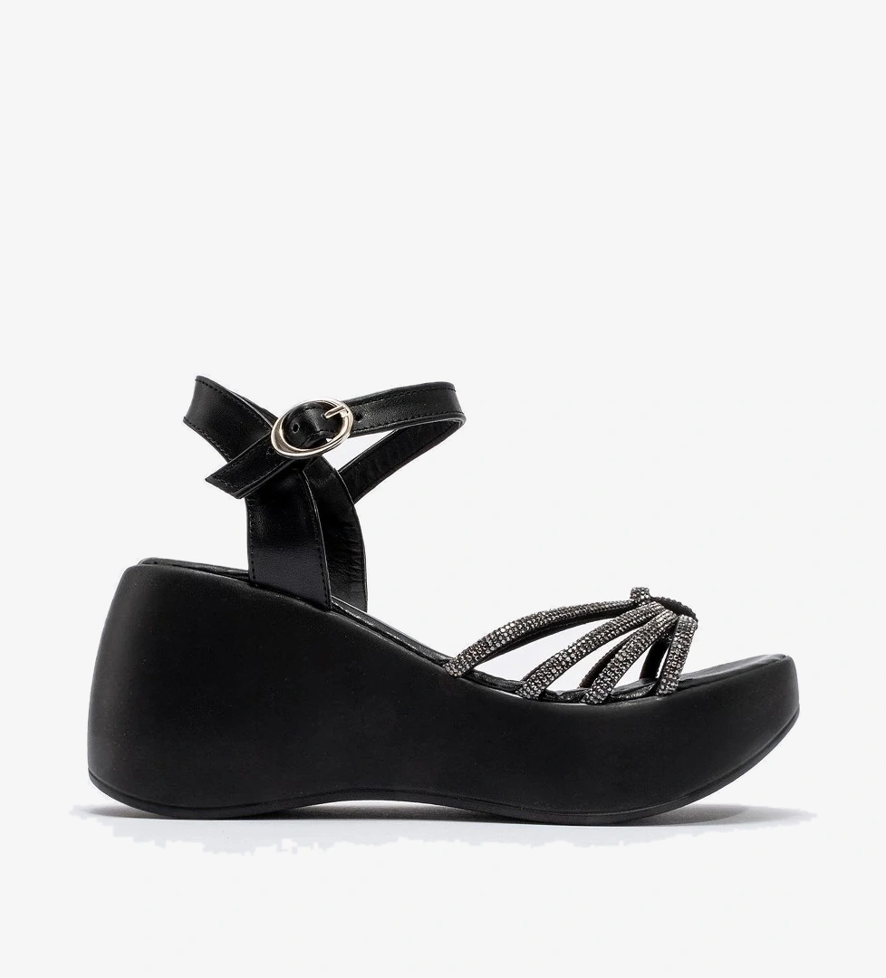 Ccway Kadın Biyeli Taşlı Sandalet Si̇yah Bej model görseli