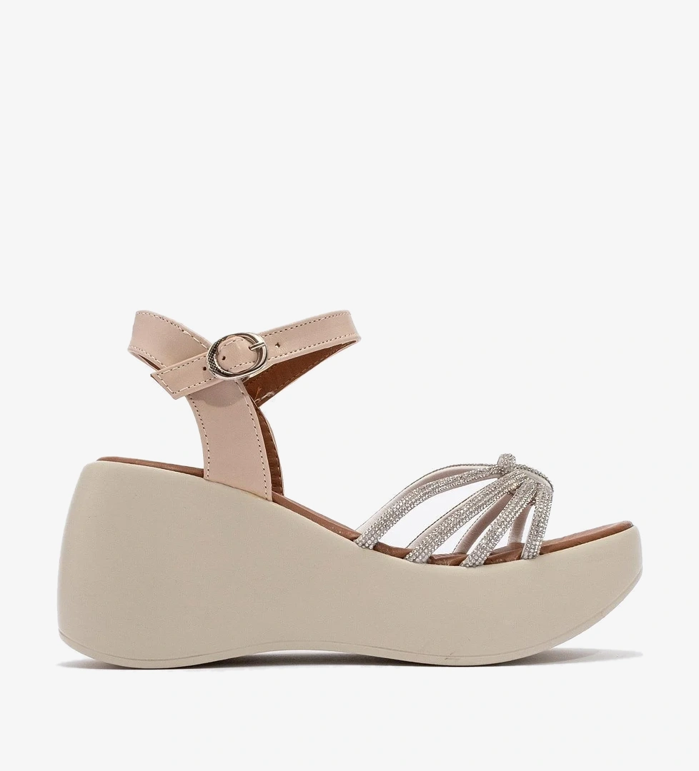 Kadın Biyeli Taşlı Sandalet BEJ