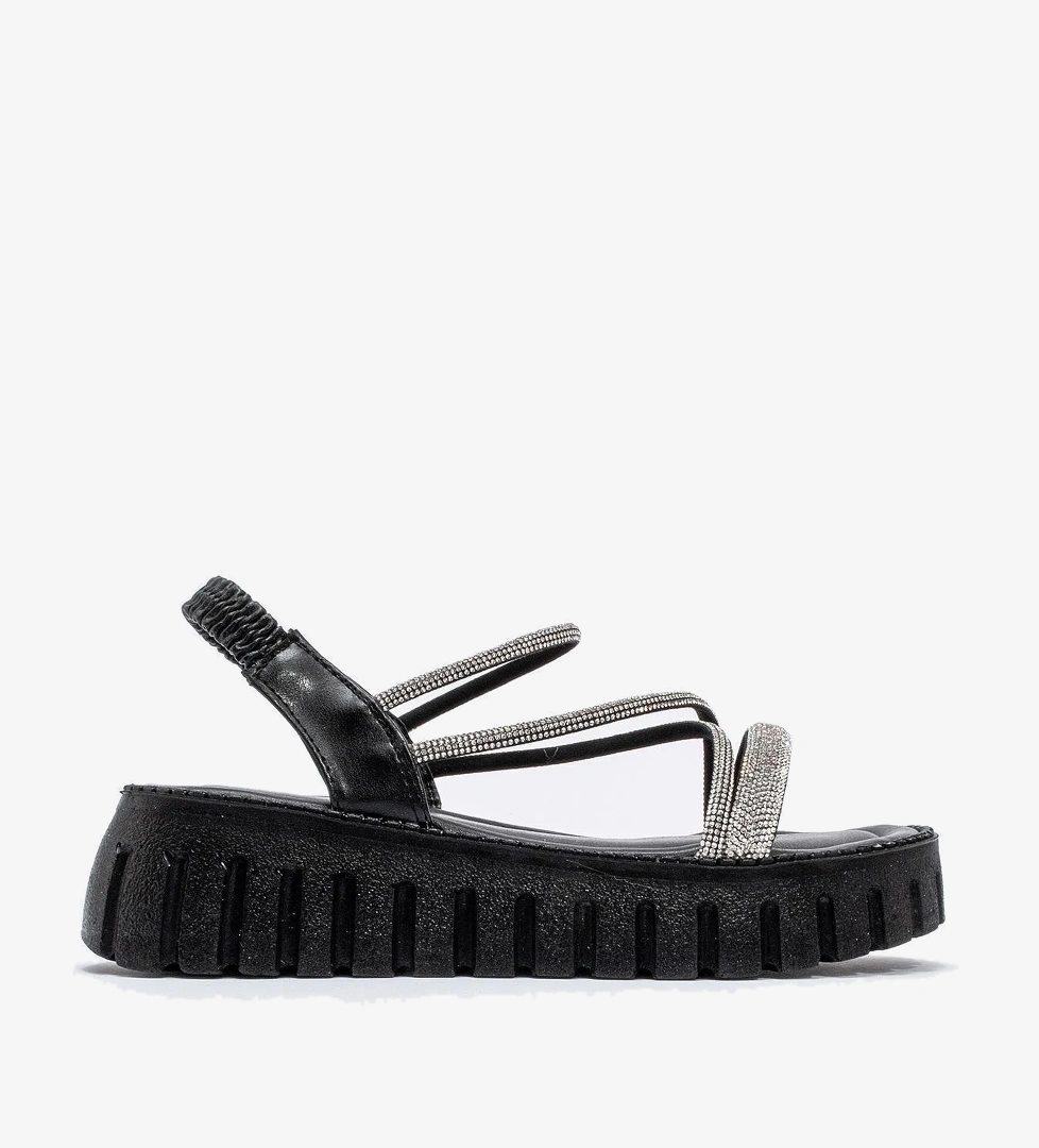 Kadın Taşlı Sandalet SİYAH