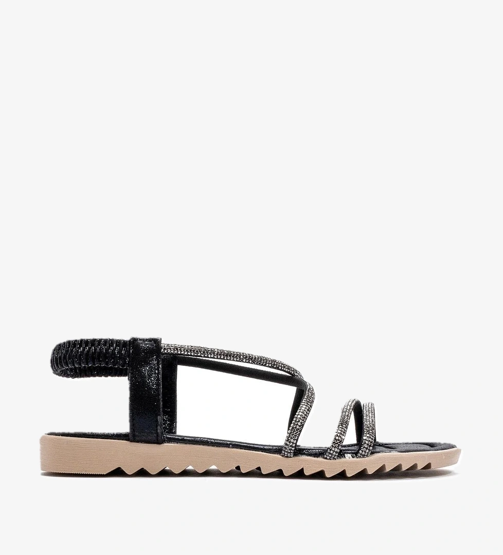 Kadın Çapraz Taşlı Sandalet SİYAH