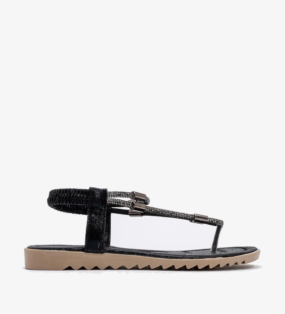 Kadın Taşlı Parmak Arası Sandalet SİYAH - Görsel 1