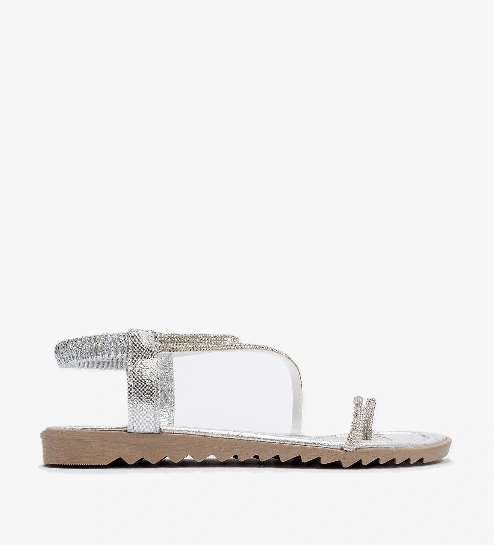Kadın Parmak Arası Taşlı Sandalet GÜMÜŞ