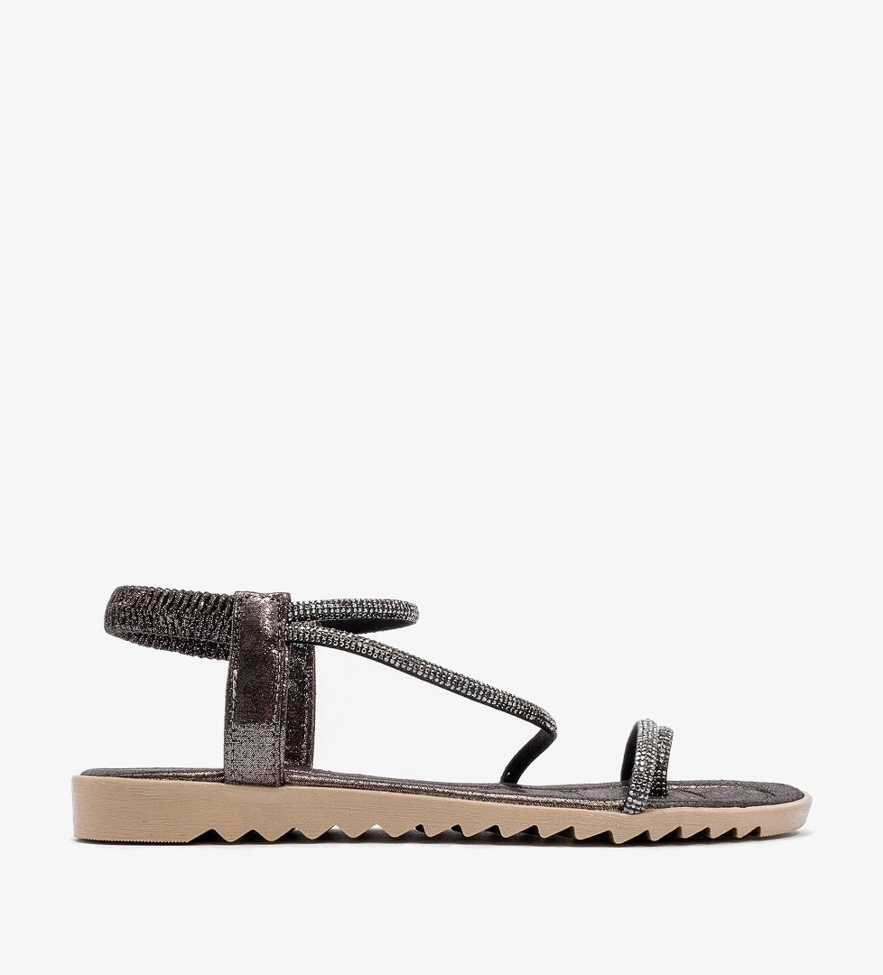 Kadın Parmak Arası Taşlı Sandalet PLATİN