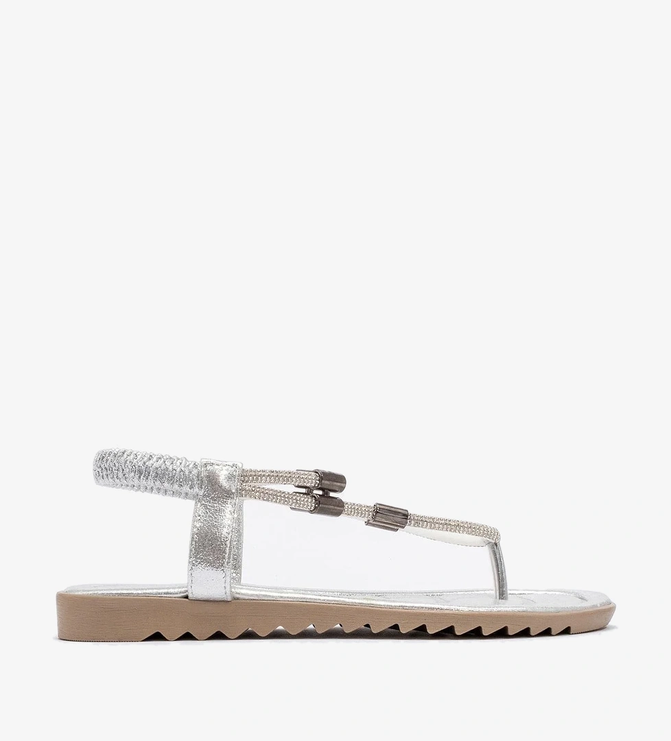 Kadın Taşlı Parmak Arası Sandalet GÜMÜŞ