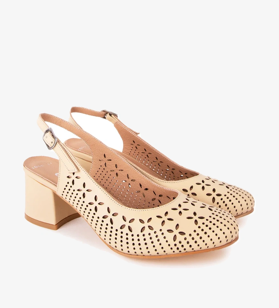 Gondol Hakiki Deri Lazer Kesim Şık Topuklu Ayakkabı şhn.1048