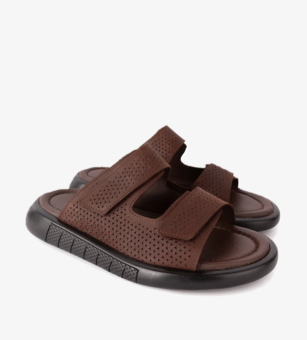 Gondol Erkek Hakiki Deri Cırtlı Ayarlanabilir Rahat Terlik esm.6016