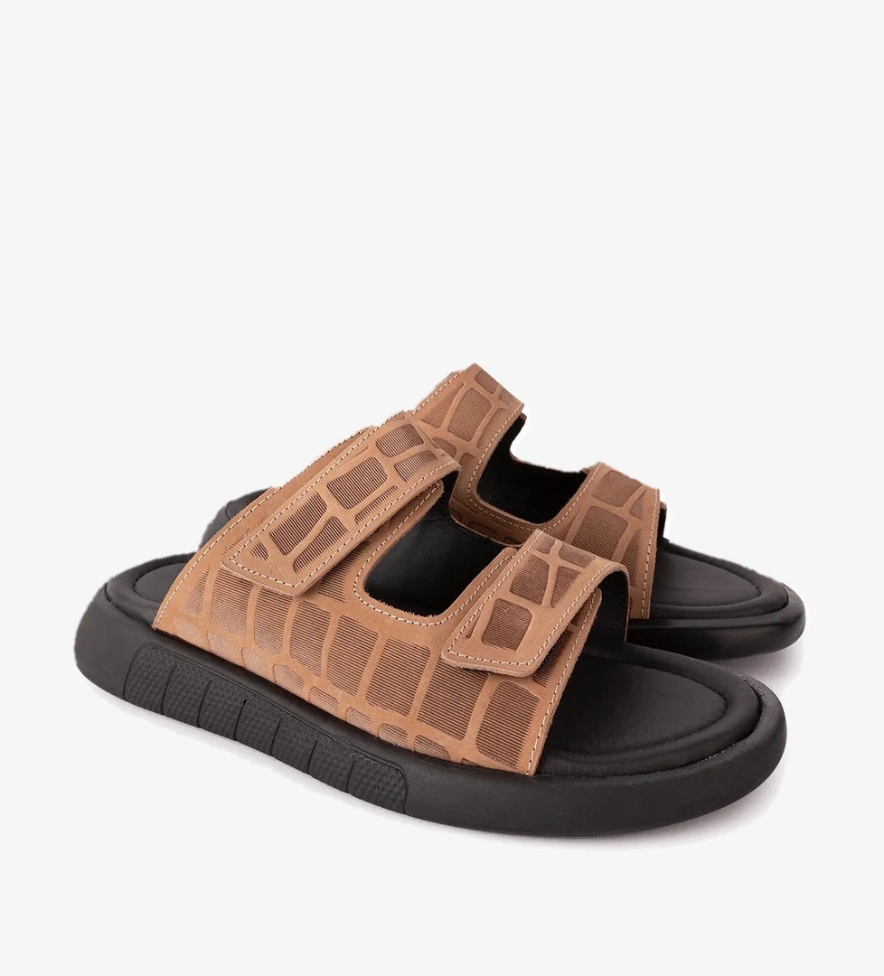 Gondol Erkek Hakiki Deri Cırtlı Ayarlanabilir Rahat Terlik esm.6016