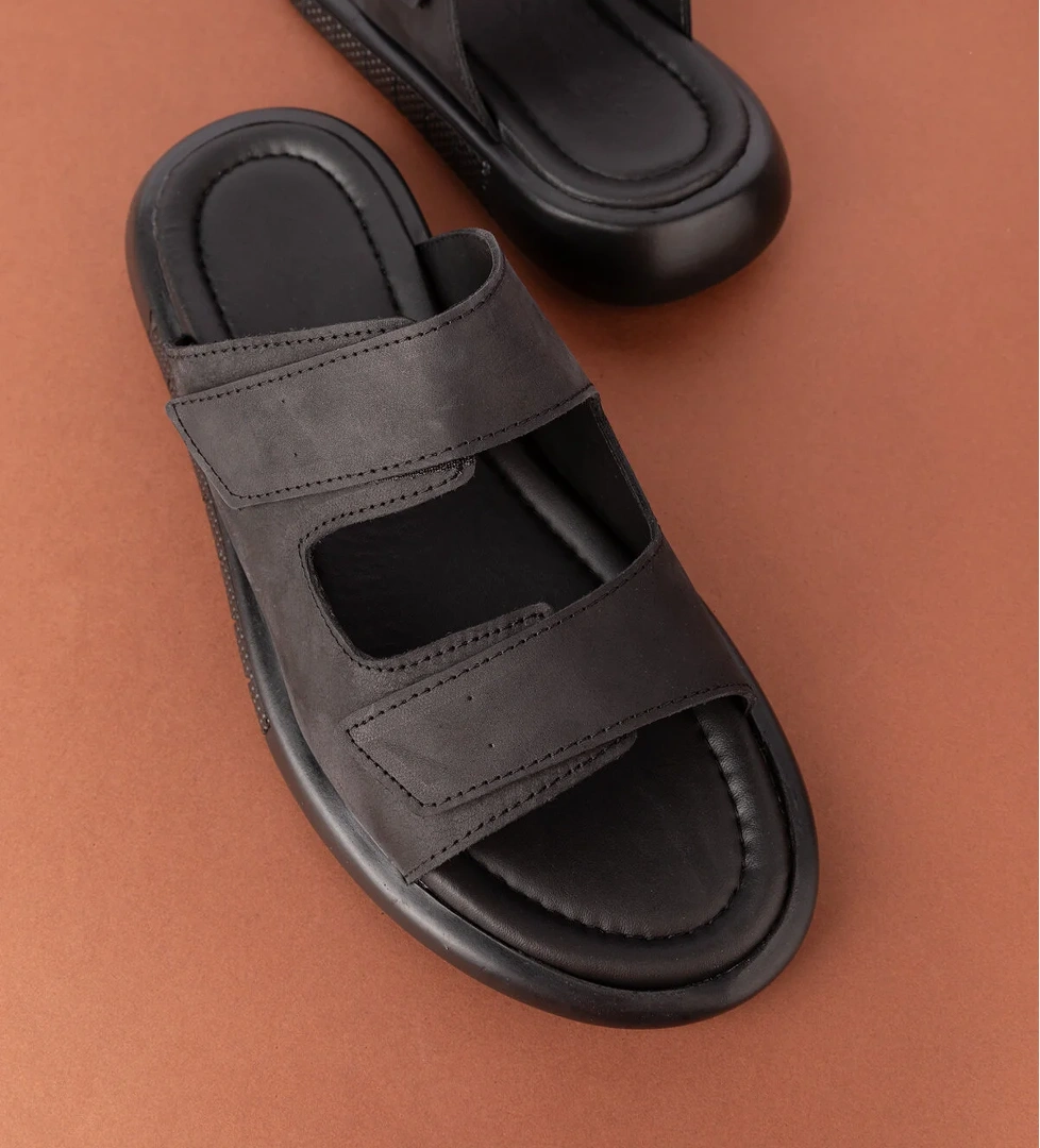 Gondol Erkek Hakiki Deri Cırtlı Ayarlanabilir Rahat Terlik esm.6016