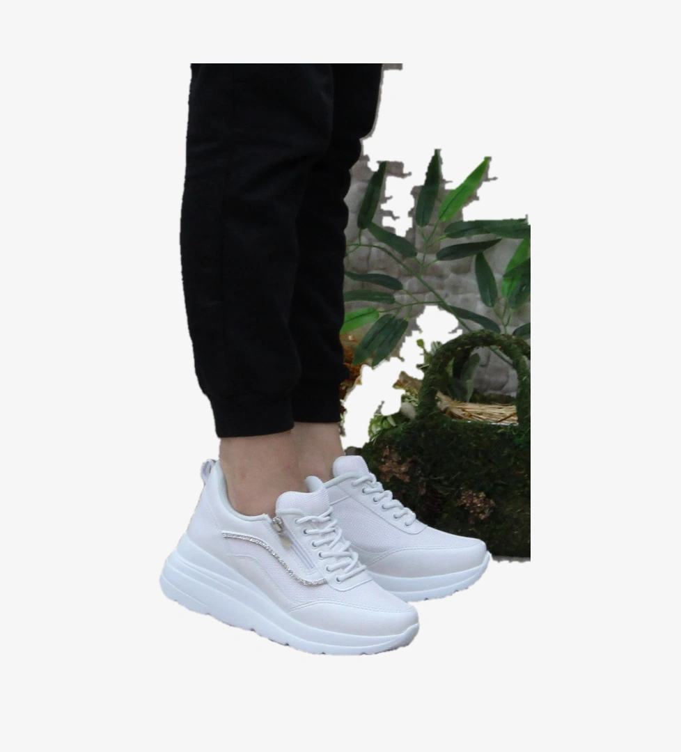 Fort Flet 207 Beyaz Fermuarlı Bağçıklı Dolgu Taban Kadın Spor Ayakkabı model görseli