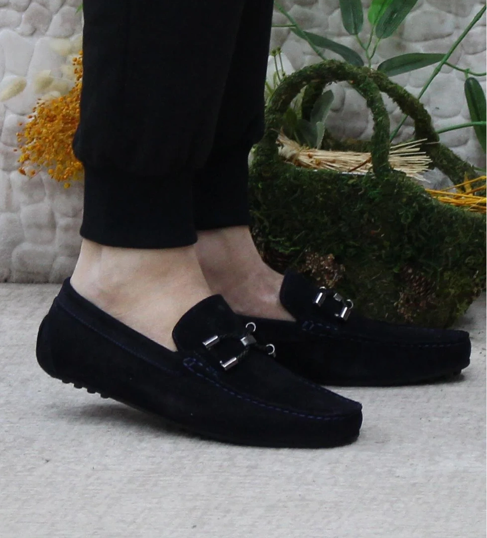 31118 Lacivert Süet Hakiki Deri Loafer Erkek Babet Erkek Ayakkabı - Görsel 1