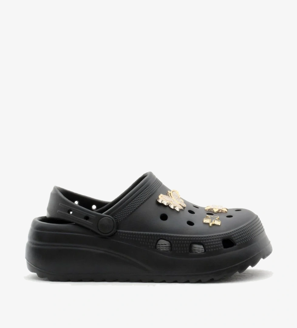 Kız Çocuk Siyah Önü Aksesuarlı Yüksek Taban Eva Sandalet