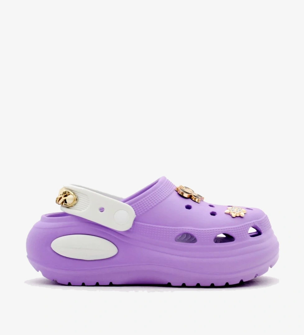 Kadın Lila Beyaz Çıkartılabilir Taban Zincir Detaylı Yüksek Taban Eva Sandalet