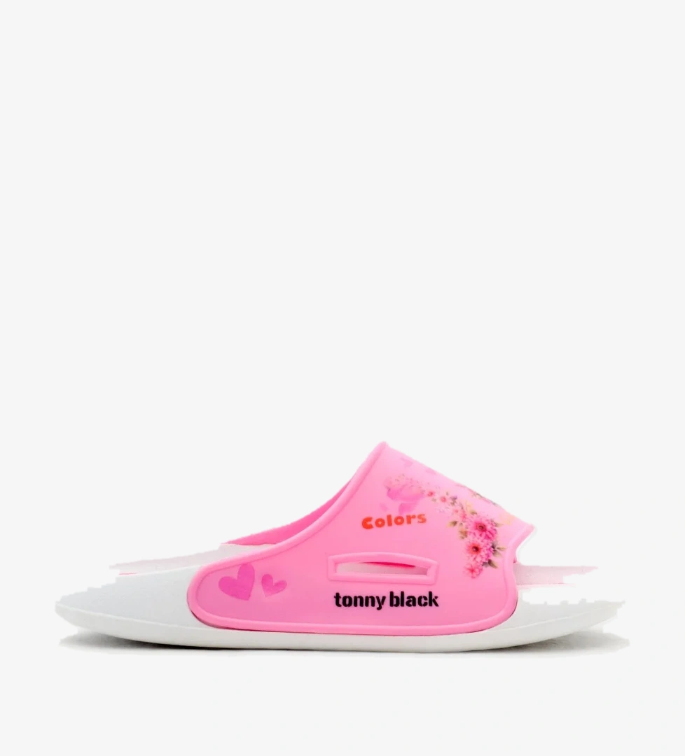 Kız Çocuk Pembe Poli Taban Çiçek Desenli Terlik - Görsel 1