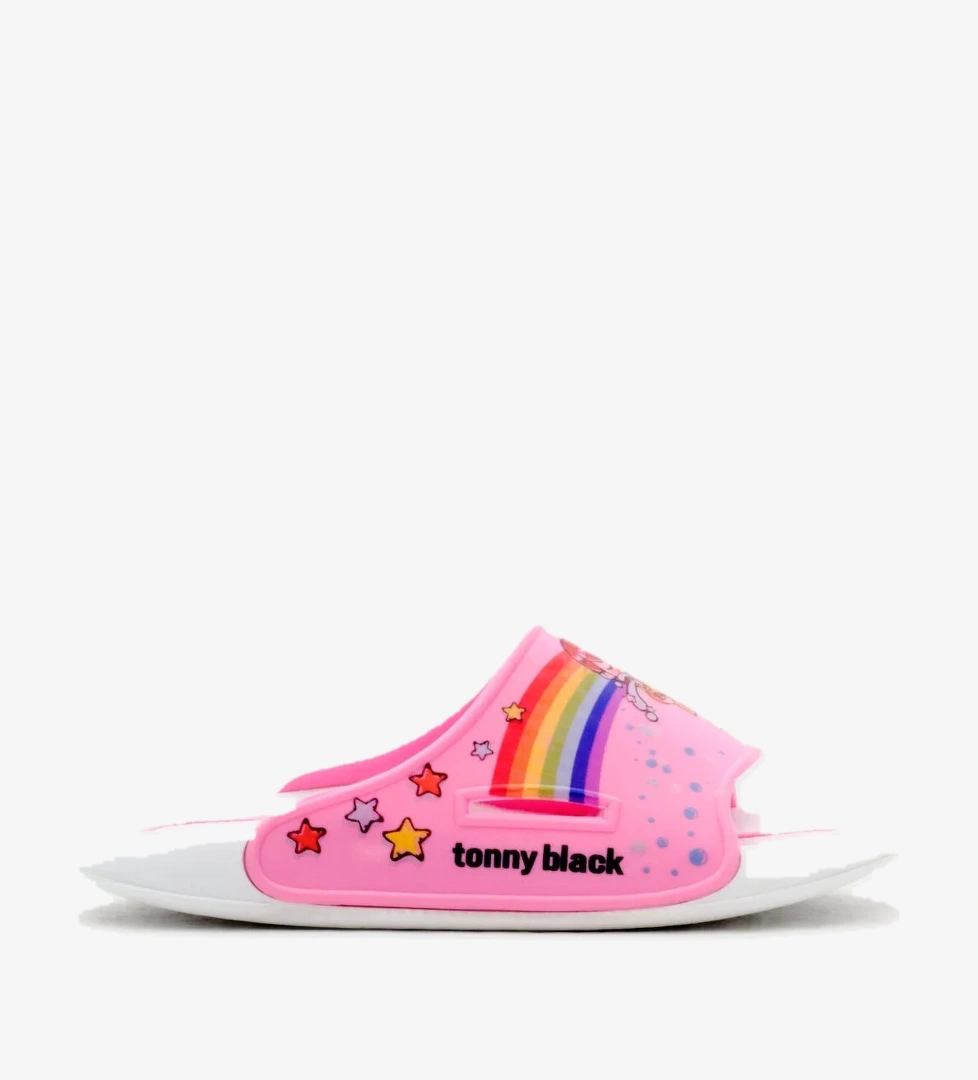 Kız Çocuk Pembe Poli Taban Gökkuşağı Desenli Terlik