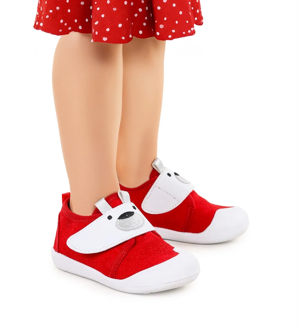 Winni Cırtlı Kız Bebek İlk Adım Panduf Ayakkabı Kırmızı