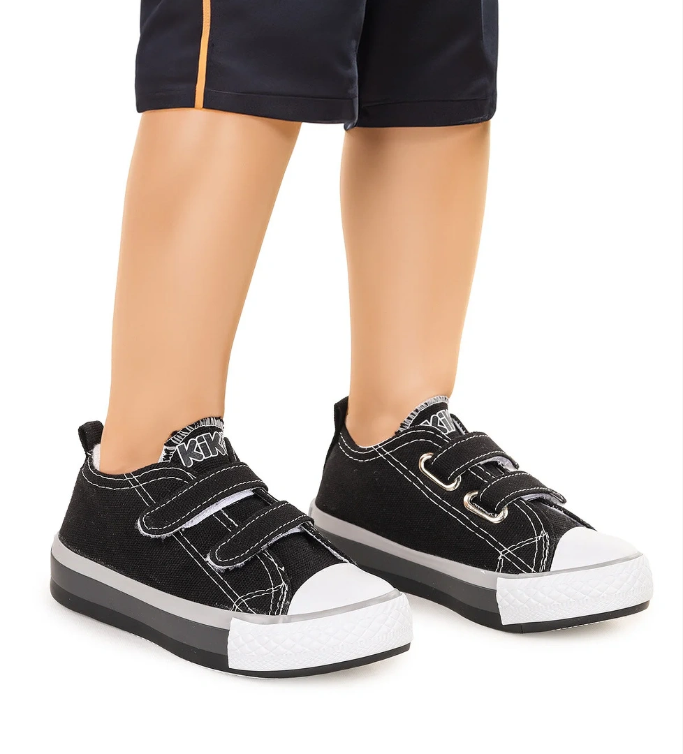 Linen Cırtlı Erkek Bebek Keten Spor Ayakkabı Siyah