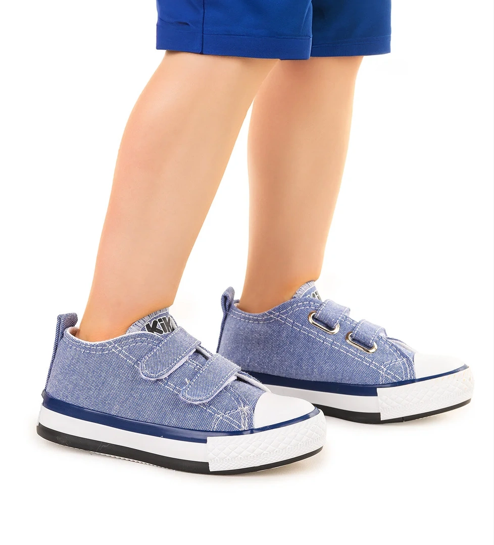 Linen Cırtlı Erkek Bebek Keten Spor Ayakkabı Kot Mavi