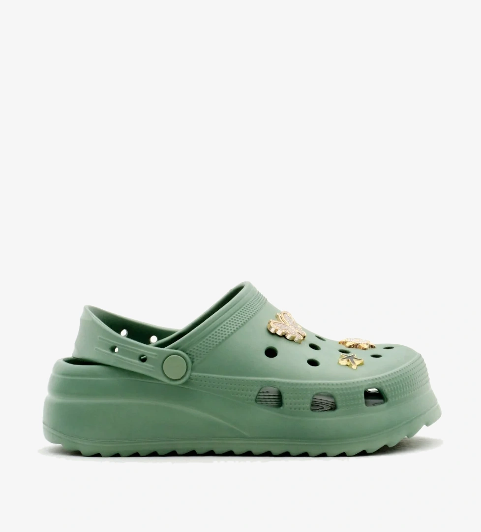 Kadın Yeşil Önü Aksesuarlı Yüksek Taban Eva Sandalet