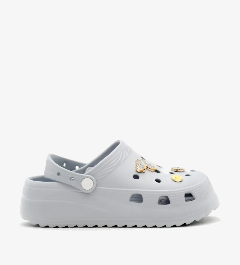 Kadın Gri Önü Aksesuarlı Yüksek Taban Eva Sandalet