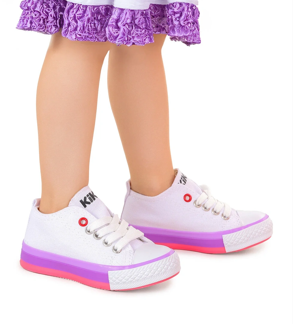 Tinna Bağcıklı Kız Bebek Keten Spor Ayakkabı Beyaz - Pembe