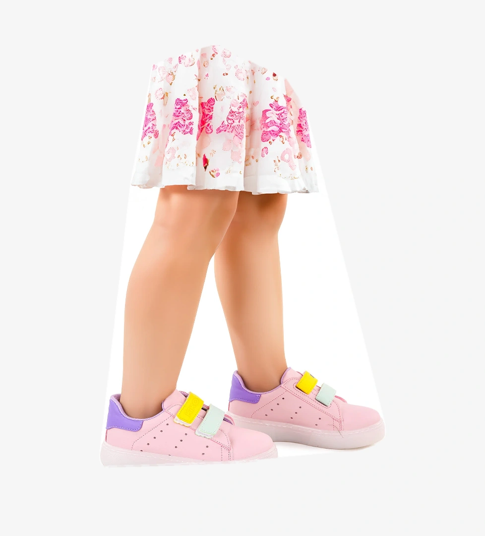 Royzo Cırtlı Işıklı Kız Çocuk Spor Ayakkabı Pudra - Mor - Görsel 1