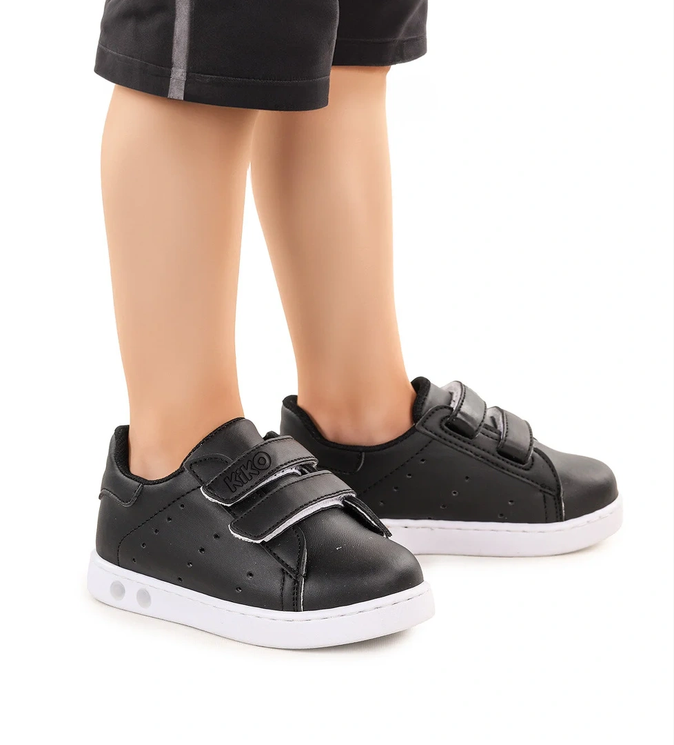 Royzo Cırtlı Işıklı Erkek Bebek Spor Ayakkabı Siyah