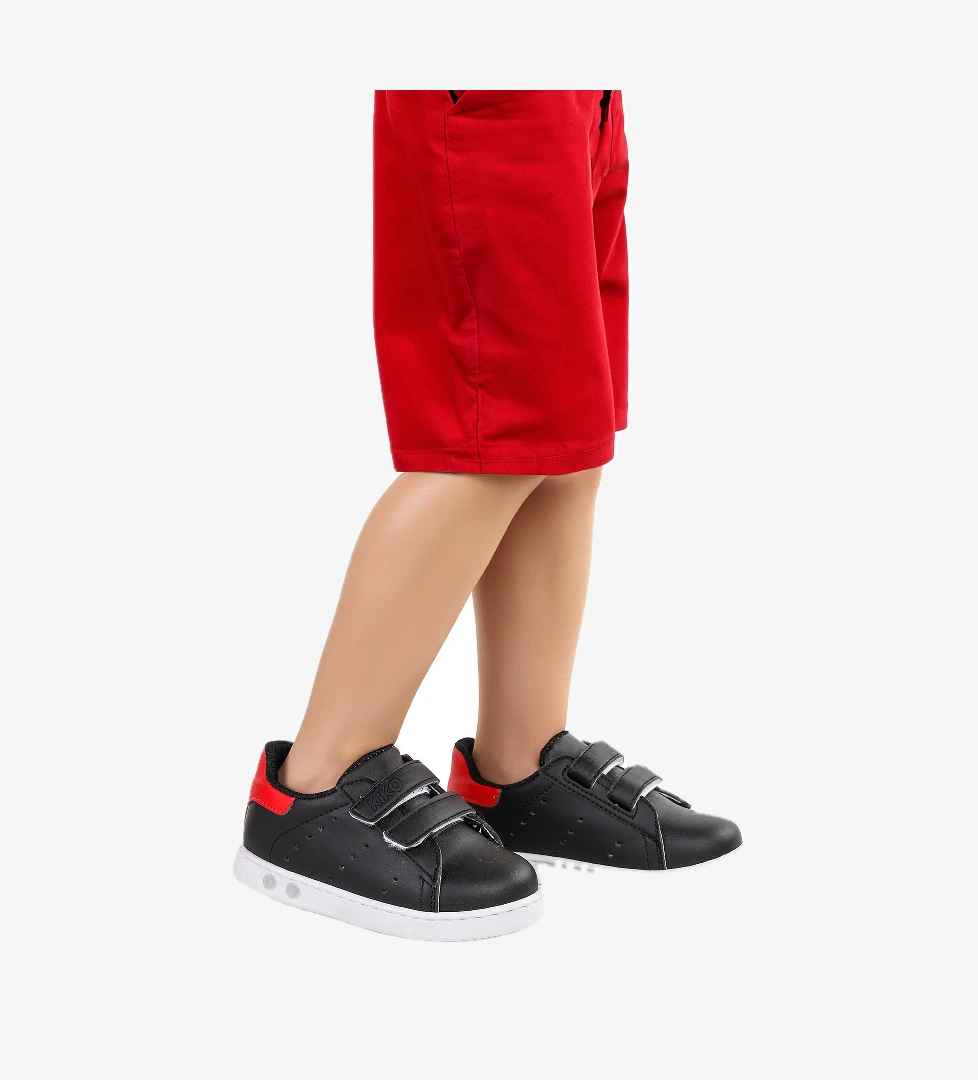 Royzo Cırtlı Işıklı Erkek Bebek Spor Ayakkabı Siyah - Kırmızı