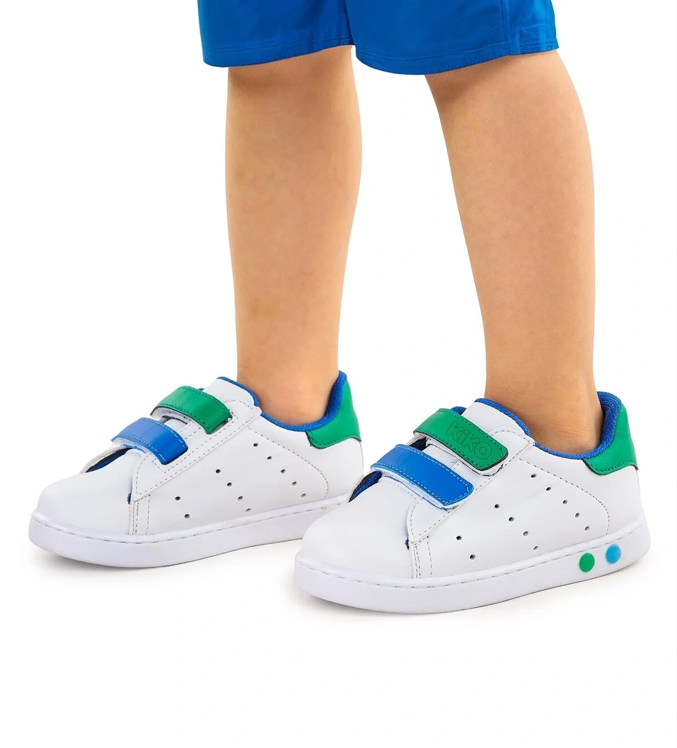 Royzo Cırtlı Işıklı Erkek Bebek Spor Ayakkabı Beyaz - Mavi - Yeşil