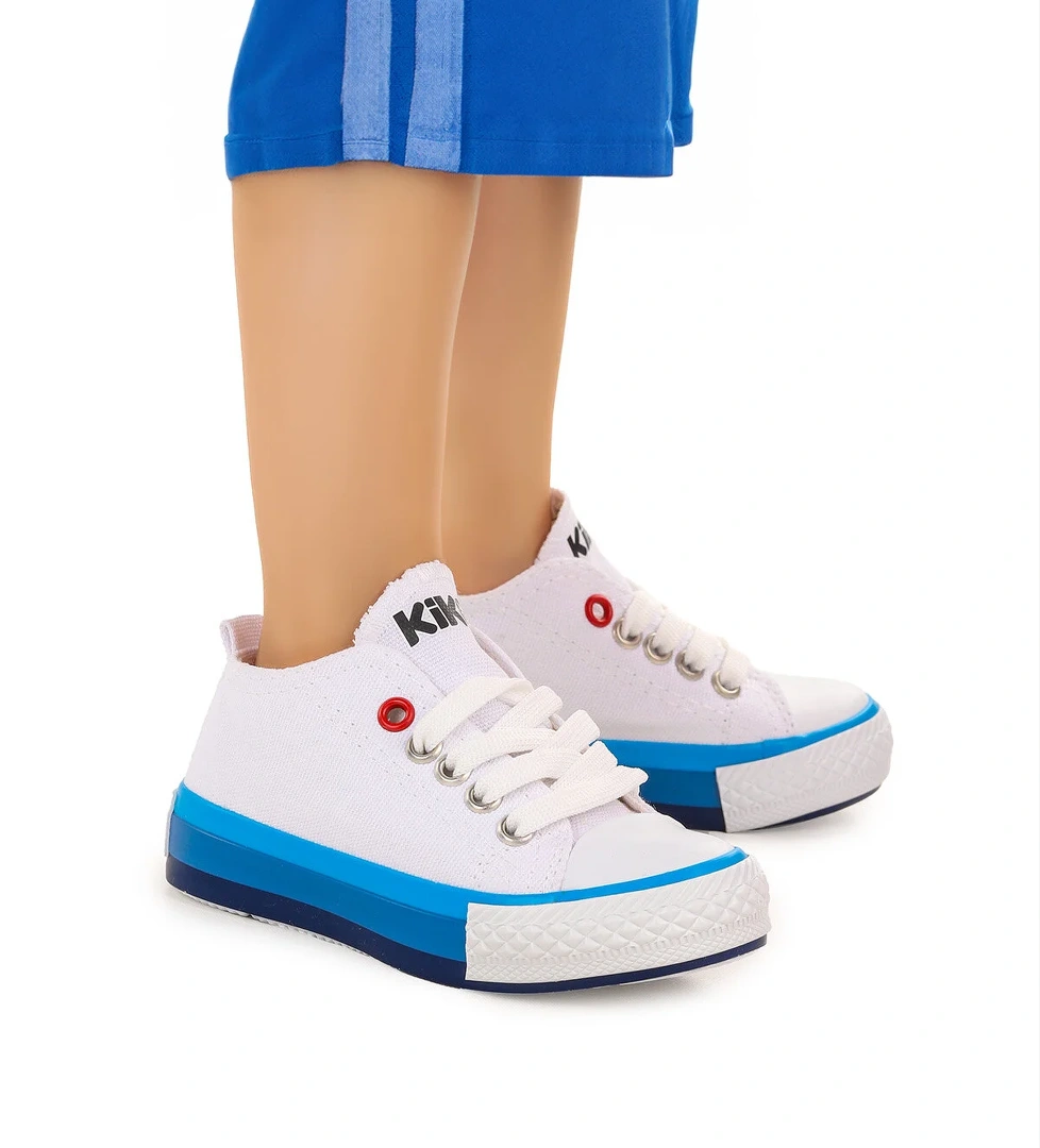 Tinna Bağcıklı Erkek Bebek Keten Spor Ayakkabı Beyaz - Mavi