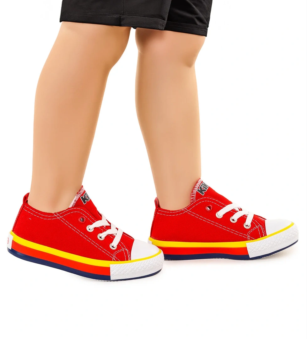 Tinna Bağcıklı Erkek Çocuk Keten Spor Ayakkabı Kırmızı