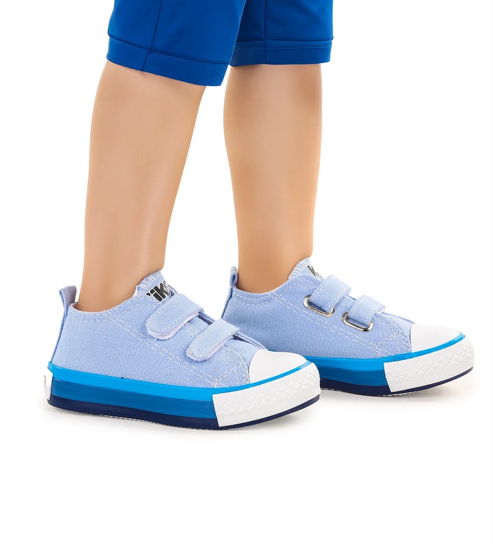 Linen Cırtlı Erkek Bebek Keten Spor Ayakkabı Mavi