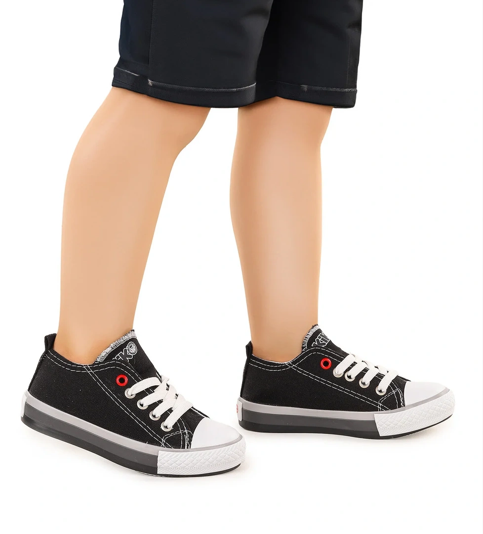 Tinna Bağcıklı Erkek Çocuk Keten Spor Ayakkabı Siyah - Görsel 1