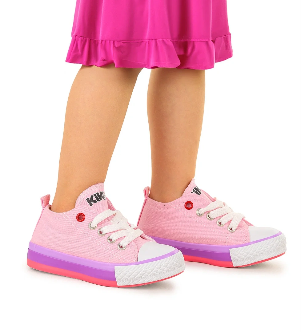 Kiko Kids Tinna Bağcıklı Kız Bebek Keten Spor Ayakkabı Pembe model görseli
