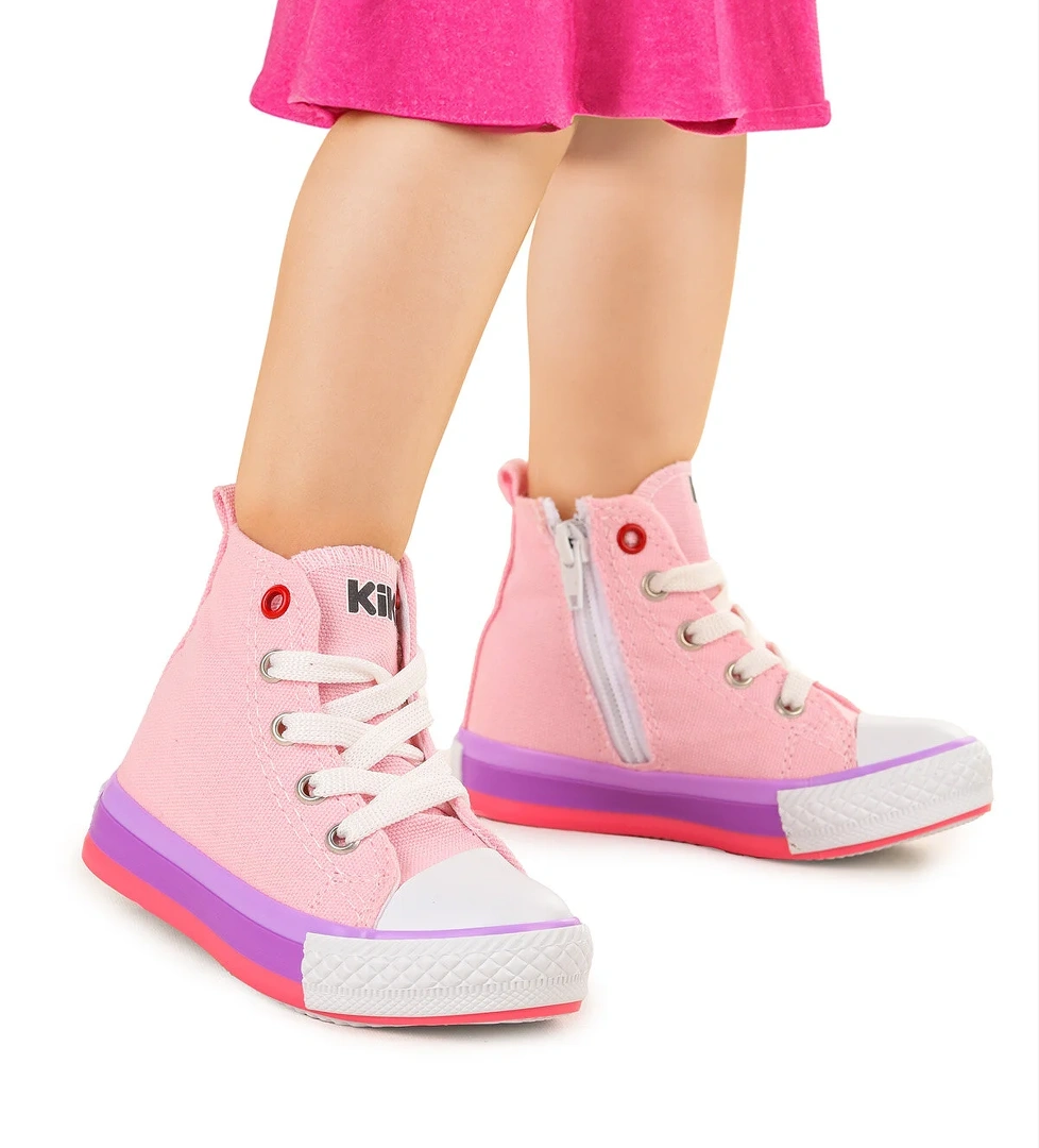 Tinna Bağcıklı Kız Bebek Boğazlı Keten Spor Ayakkabı Pembe