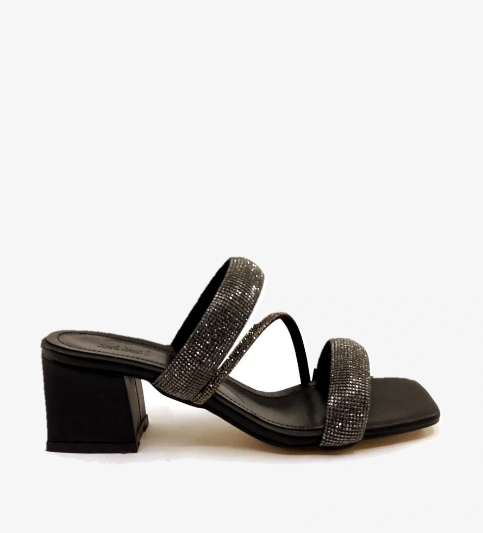 CC 103 6 Cm Siyah Taşlı Topuklu Terlik - Görsel 1