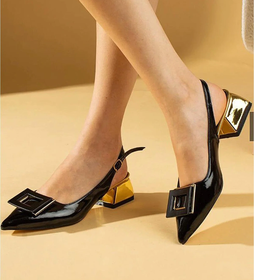 Ayakkabı Burada 1087 Arkası Açık Kadın Topuklu Ayakkabı 5 cm Abiye Düğün Nişan Kına Gecesi model görseli