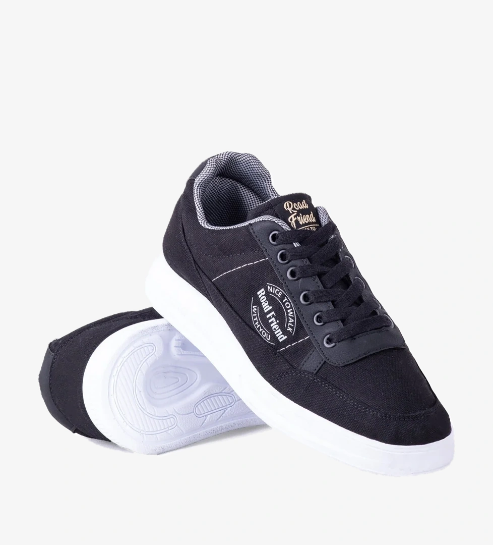 Erkek Keten Sneaker Yazlık Mevsimlik Ayakkabı Siyah Siyah