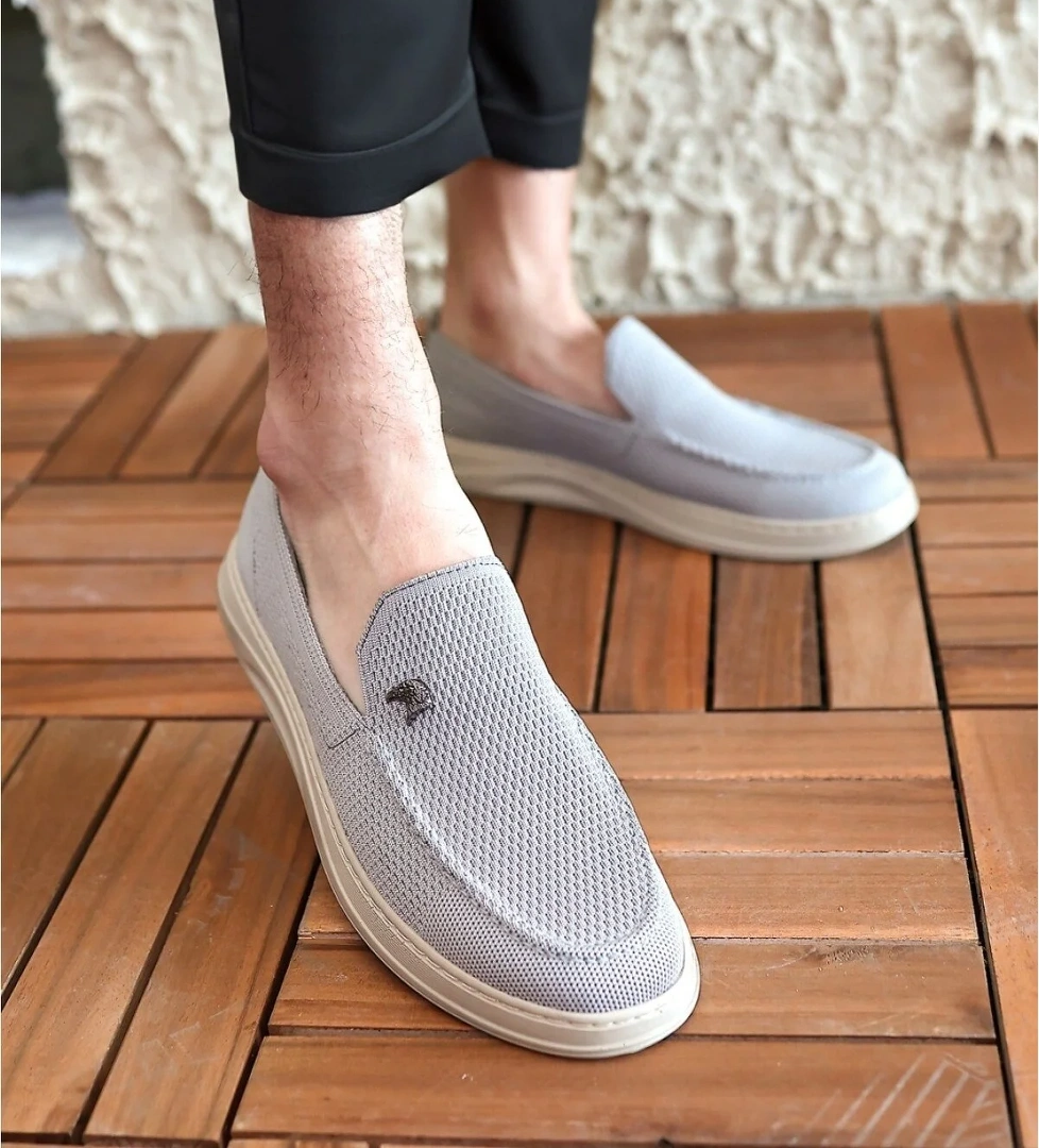 Terry Erkek Gri Garantili Rahat Dikişli Esnek Hakiki Deri Detaylı Triko Loafer TERRY-7992 - Görsel 1