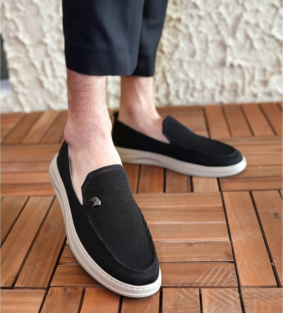 Terry Erkek Siyah Garantili Rahat Dikişli Esnek Hakiki Deri Detaylı Triko Loafer TERRY-7992