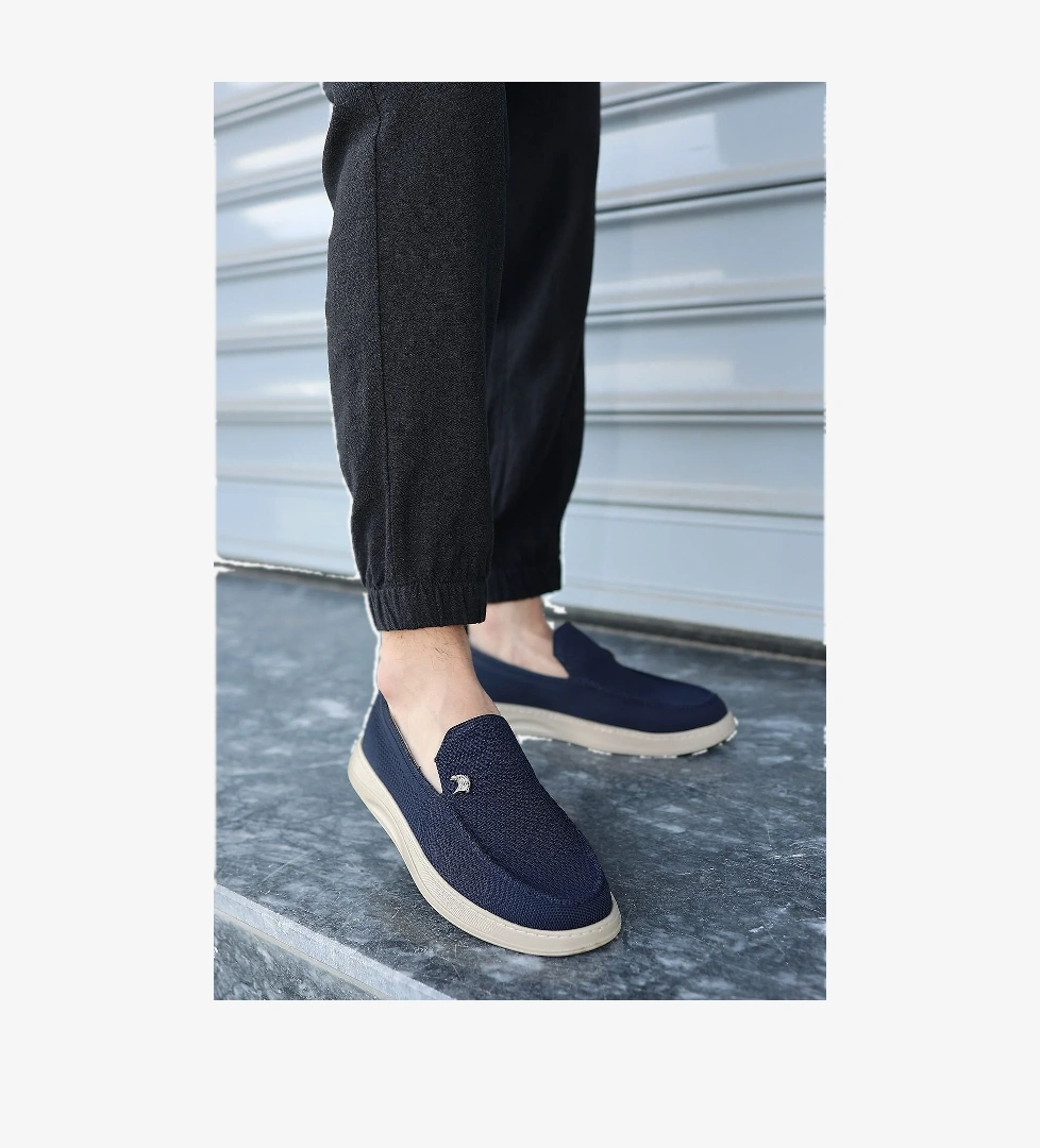 Terry Erkek Lacivert Garantili Rahat Dikişli Esnek Hakiki Deri Detaylı Triko Loafer TERRY-7992
