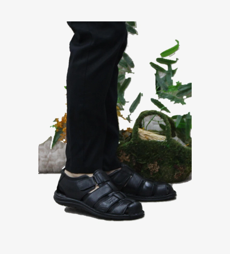 102 Siyah Kale Comfort Hakiki Deri Erkek Sandalet - Görsel 1